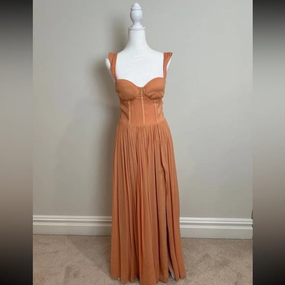 B’CAUSE Hello, Gorgeous Bustier Maxi Dress with Slit Peach Orange - Picture 2 of 4